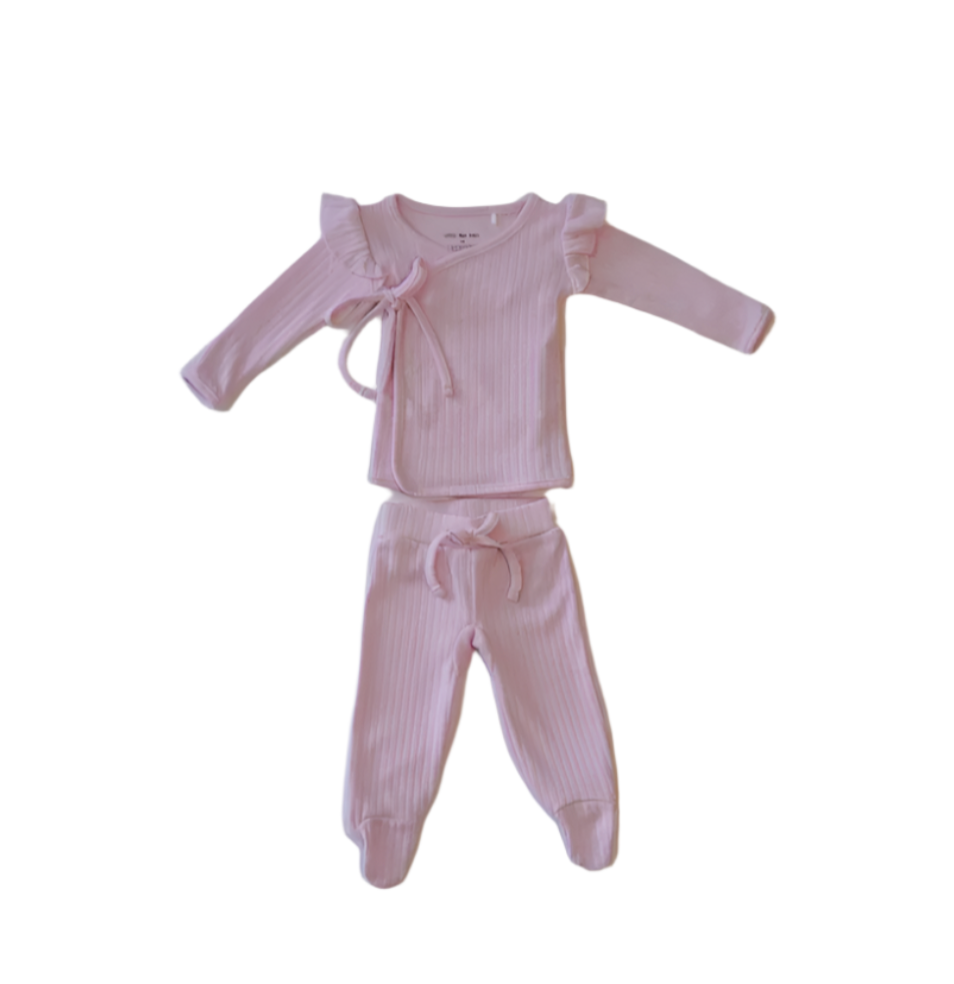 Frill Two Piece Set- Pink Pointelle