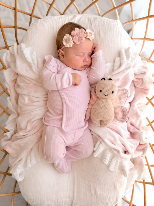 Frill Two Piece Set- Pink Pointelle