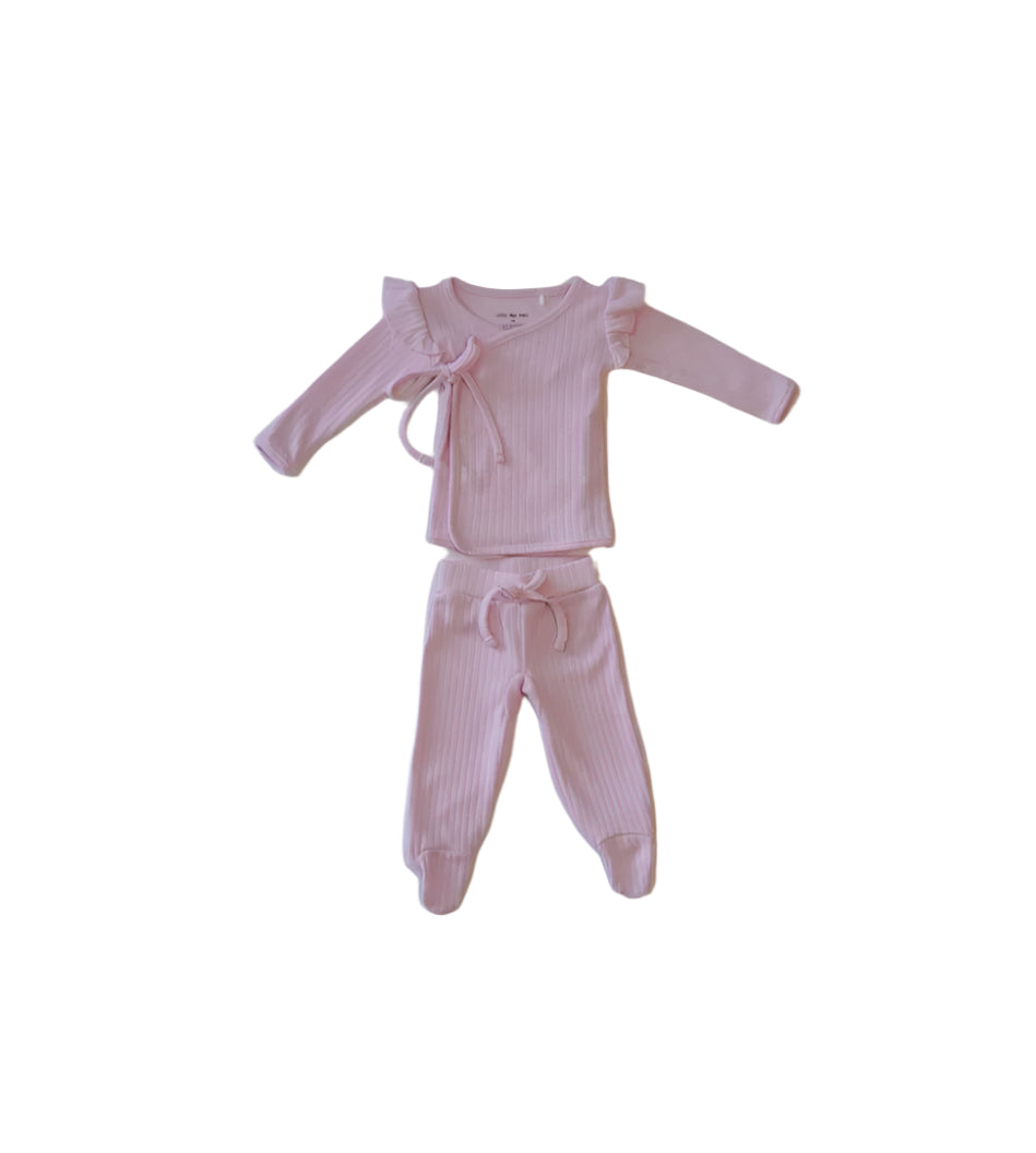 Frill Two Piece Set- Pink Pointelle