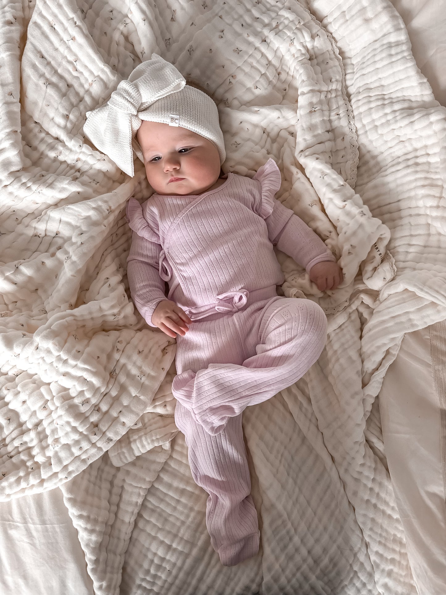 Frill Two Piece Set- Pink Pointelle