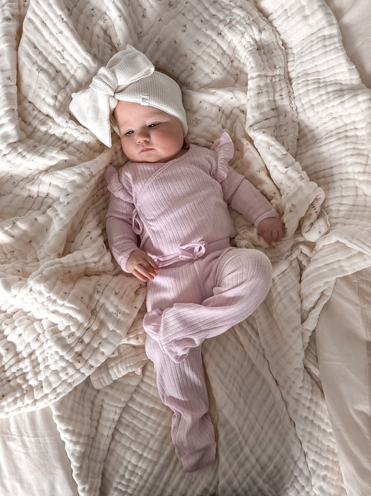 Frill Two Piece Set- Pink Pointelle